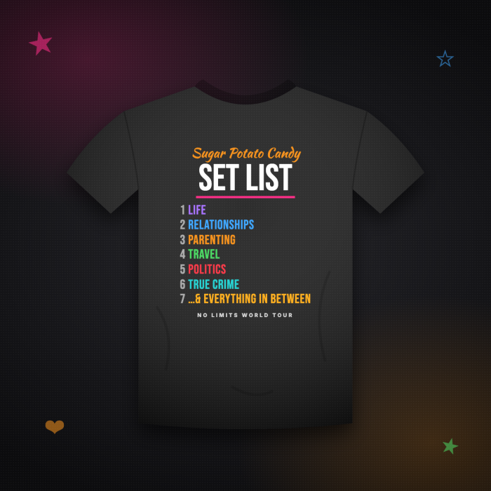 The Set List Tour Tee — sample design mockup
