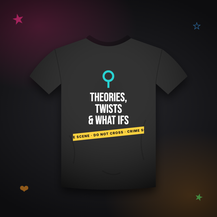 Theories, Twists & What Ifs Tee — sample design mockup