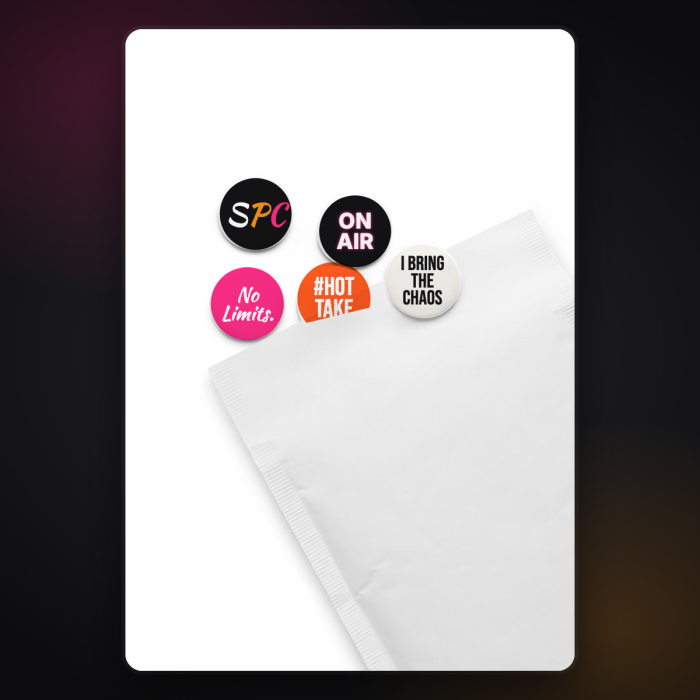 Topic Button Pins (Set of 5) — sample design mockup